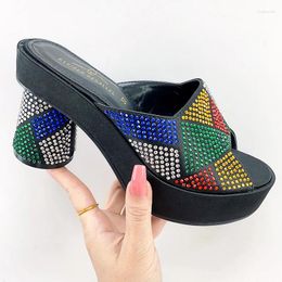 Dress Shoes Fashion Top Italian Designers 2024 Luxury Round Toe Rhinestone Bright Diamond Patchwork Summer Women's Platfrom High Heels