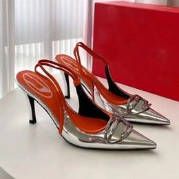 2024 Designer Damen-Sandalen mit hohen Absätzen, modische Party-Büro-Kleiderschuhe, Schnürschuhe mit flachem Schnitt, Slingback-Sandalen, Gummi-Leder, Sommer-Knöchel-Damenschuhe