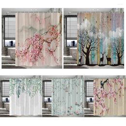 Shower Curtains Green Eucalyptus Washable Fabric Curtain Floral Treeand Brid Pink Cherry Blossom For Bathroom Partition