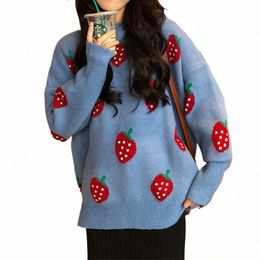 cute Strawberry Sweater Women Soft Jacquard Knit Pullover Jumper Teen Girl Autumn Winter Outfit o9vi#