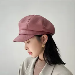 Ball Caps French Fashion Literary Beret For Women Spring Genuine Leather Powder Painter Hat Elegant Octagonal Peaked Casquette Femme