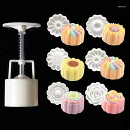 Baking Moulds 6pcs/set Flower Shaped Mooncake Mold 50g Cake Hand Pressure Fondant Moon Decorating Tools Cookie Cutter Tool