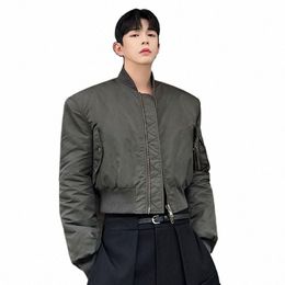 iefb Spring Army Green Versatile Short Thickened Men padded Jacket 2023 Korean Fi Male Cott Coat Solid Color 9A6317 67Vt#