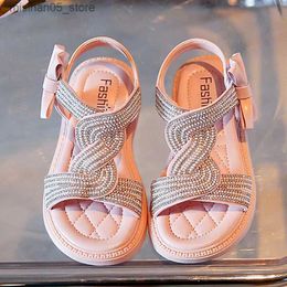 Sandals Childrens and Girls Sandals Summer Fashion Shoes 3-7y Flat Sandals Lightweight Soles Childrens Fashion Shoes Pink Black Q240328