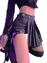 altgoth Punk Mall Goth Shorts Skirt Women Y2k E-girl Streetwear Harajuku Leg Ring Buckle Detachable High Waist Emo Alt Clubwear a358#