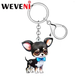 Keychains WEVENI Acrylic Cute Black Chihuahua Dog Key Chains Charm Car Bag Ring Jewellery Gifts For Women Girls Kids