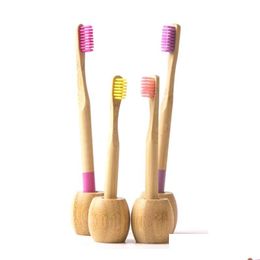 Toothbrush Holders High Quality Natural Bamboo Bathroom Holder Washroom Biodegradable Wood Set Eco Friendly Custom Logo Antibacterial Otxuy