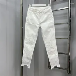 Women's Jeans Shiny Diamonds Tassel Pencil Pants For Women Spring Summer Stretch Tight Ankle-length High Waist Denim Trousers 2024