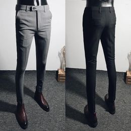 Men's Suits High Quality Stretch Suit Pants For Men Solid Colour Straight Casual Business Dress Office Social Trousers Clothing