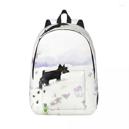 Storage Bags Scottie Dog Waiting For A Friend Travel Canvas Backpack School Laptop Bookbag Scottish Terrier College Student Daypack