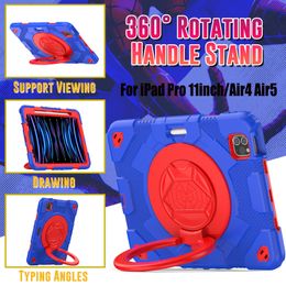 360 Rotation Handle Grip Kickstand Case For iPad Pro 11 Air5 Air4 10.9 inch Kids Safe Shockproof Cases Hybrid Silicone PC Rugged Protective Cover with Shoulder Straps