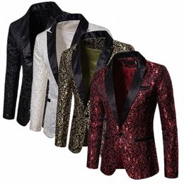 fi Men Busin Social Jacquard Suit Jacket Single Breasted Top Black / White / Gold Men's Wedding Party Dr Blazers Coat a68S#