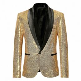 men Sequins Blazer Designs Plus Size 2XL Black Veet Gold Sequined Suit Jacket DJ Club Stage Party Wedding Clothes For singers W2MH#