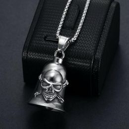 Hip Hop Rock Stainless Steel Skull Bell Pendants Necklace for Men Punk Jewellery Never Fade Gift286M