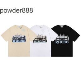 New Hd Castle Print T-shirt Top Summer Loose Fashion Versatile Short Sleeved Mens Top