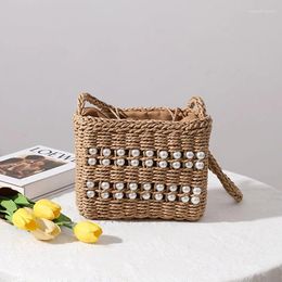 Shoulder Bags 2024 Square Straw Woven Bag Female Mori Fashion Handmade Seaside Holiday Rattan