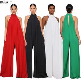 Women Summer Sleeveless Chiffon Loose Jumpsuits Fashion Elegant Solid Jumpsuit Female Birthday Party Club Overalls Outfits 240315