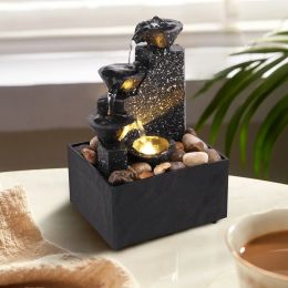 Miniatures Tabletop Waterfall Decor Fountain Portable Waterfall Kit Relaxation Desktop Fountain with Soft Lights Decorative Water Ornaments