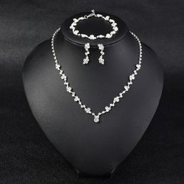 cross border fashion hot selling crystal bride Jewellery set, European and American style diamond inlaid necklace, bracelet, earring, three piece set