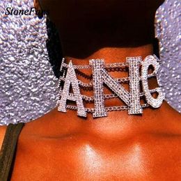 Stonefans SEXY FANCY NASTY Letter Crystal Choker necklace for Women Multilayer Bib Collar Necklace Rhinestone Party Jewelry248H
