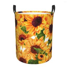 Laundry Bags Folding Basket Watercolour Sunflowers Dirty Clothes Toys Storage Bucket Wardrobe Clothing Organiser Hamper