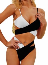 new Sexy backl Bikini Cross strap Swimwear Women Swimsuit Female Colour block Bikini Set Two Pieces Bathing Suit Beachwear 35rZ#