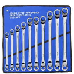 Zappers Wozobuy Offset Double Box End Wrench Set, Metric, 4/6/8/10piece, 5.524mm, 45degree, Crv Constructed, with Rolling Pouch