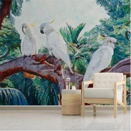 Wallpapers Milofi Mediaeval Hand Painted Tropical Forest Parrot Background Wall Painting