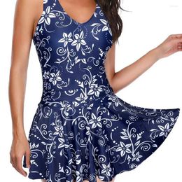 Women's Swimwear V-neck Swimsuit Floral Print Monokini Dress Beachwear For Women Slim Fit One-piece Bathing Suit With Flowy Female