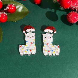 Charm Christmas Party Jewellery Gingerbread Man Santa Claus Dessert Alpaca Cute Stocking Xmas Holiday Tree Drop Earrings Y240328