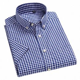 high Quality Men's Oxford Casual Shirts Leisure Design Plaid Men's Social Shirts 100% Cott Short Sleeve Men's Dr Shirts p436#