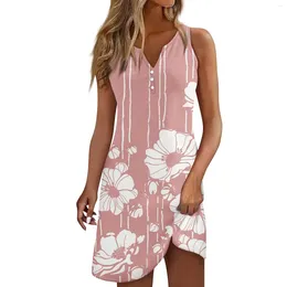 Casual Dresses Women's Dress Floral Button Print V Neck Active Fashion Outdoor Street Sleeveless Loose Fit Summer In