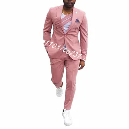 cjunto de chaqueta y pantales de ncios para hombre, esmoquin Masculino de 2 piezas c solapa pico, color rosa, estilo informal I5ib#