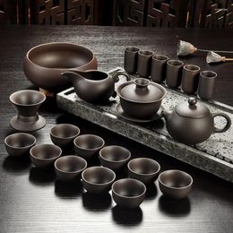 Teaware Sets Yixing Purple Sand Tea Set Black/red Ceramic Teapot Handmade Teacup Gaiwan Tureen Ceremony