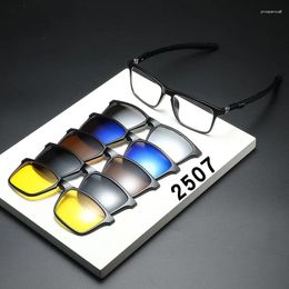 Sunglasses Frames 6 In 1 Spectacle Frame Men Women With 5 PCS Clip On Polarized Magnetic Glasses Male Computer Optical 2507