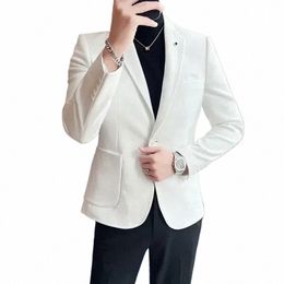 new High Quality Suede Jacket for Men Fi Korean Slim Busin Casual Suit Dr Party Solid Colour Trend Blazer Q81P#