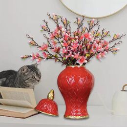 Storage Bottles Porcelain Ginger Jar Decorative Chinese Style Ceramic Vase For Floral Arrangement Livingroom Collection Home Desk