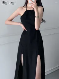 Casual Dresses Summer Long Dress Women Irregular Split Slim Modis Off Shoulder Sexy Ladies Korean Style Pleated Woman Sleeveless