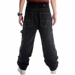 mens Straight Loose Fit Hip-Hop Jeans Skateboard Casual Street Dance Hip Hop Jeans Denim Pants Big pockets Embroidery Plus Size G3me#