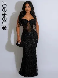 Casual Dresses PinePear Sparkle Sequins Chain Tassel Sexy Birthday Party Dress Women 2024 Christmas Strap Backless Gorgeous Ladies Maxi