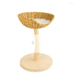 Dog Apparel Pet Cat Tree Climbing Frame Scratching Pole Climber Small Solid Wood Rattan Style