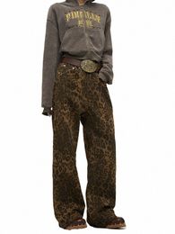 ueteey Leopard Jeans Women Denim Pants Female Baggy Wide Leg Trousers Streetwear Hip Hop Vintage Clothes Loose Casual Pants F4xC#