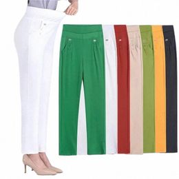 women Thin Candy Colors Stretch Classic Pants Straight Trousers Mother Casual 2024 High Waist Pantales Slim Ankle-Length Pants d5hV#