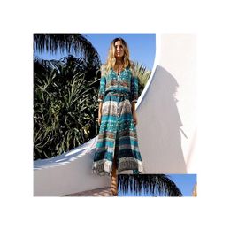 Basic & Casual Dresses New Women Long Dress Bohemian Style V Neck Spilit Female Y Summer Holiday Look Drop Delivery Apparel Women'S C Dh1Sd