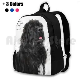 Backpack The Noble Foundland Dog Outdoor Hiking Waterproof Camping Travel Portrait Digital Drawing