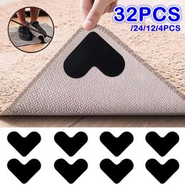 Bath Mats 4/12/24/32PCS Heart Shape Rug Gripper Double Sided Non-Slip Pads Sticker Washable And Reusable Rugs Corner Tape