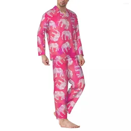 Home Clothing Tribal Floral Elephant Pajama Sets Pink Animal Print Kawaii Sleepwear Men Long Sleeves Vintage Bedroom Two Piece Nightwear