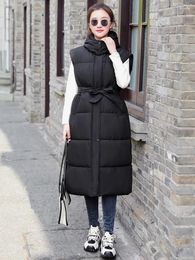 Women's Vests Down Cotton Vest Women Black Long Overcoat Hooded Waistcoat 2024 Autumn Winter Fashion Korean Loose Snow