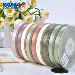 Accessories Yama 100yards 6 9 13 16 19 22 Mm Single Face Satin Ribbon Gold Brown Ribbons for Party Wedding Decoration Handmade Rose Gifts