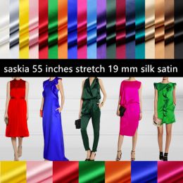 Fabric 19 MM Silk Satin Fabrics For Sewing Per 0.5 Metres Lycra Stretch Charmeuse Nature Mulberry Cloth Quilting Patchwork DIY Grown